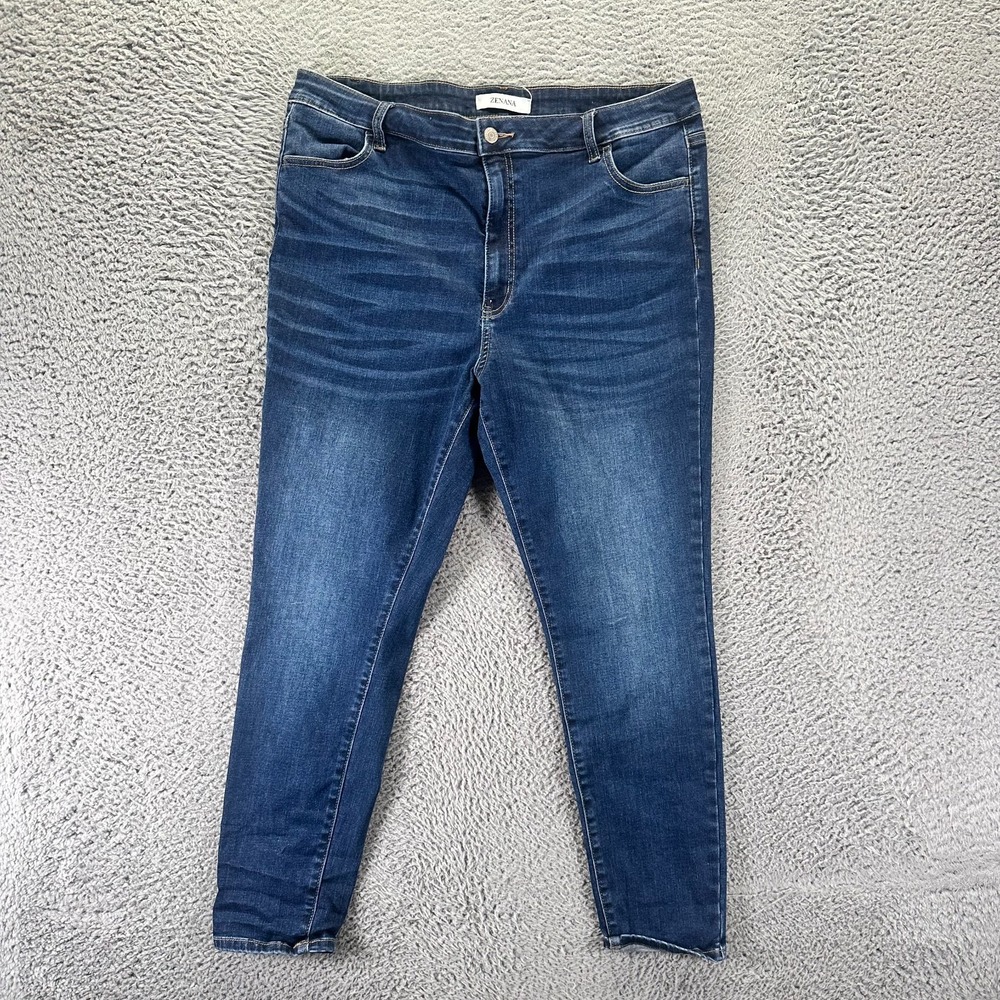 Zenana Jeans Women's 36x27 Blue Cotton Denim Jegging Faded Whiskered Stretch